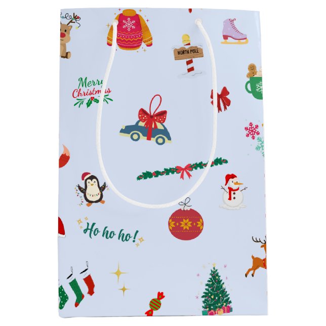 Sacola Para Presentes Média Árvore de Natal Bonita Snowman Snowflakes Snowball (Frente)