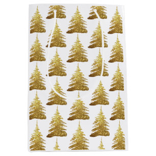 Sacola Para Presentes Média Árvore de Natal bonito e Dourada
