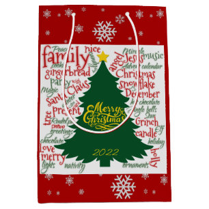 Sacola Para Presentes Média Árvore de Natal com palavras de Natal