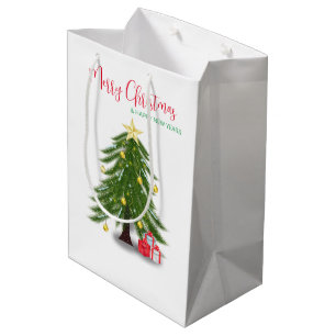 Sacola Para Presentes Média Árvore de Natal com presente vermelho