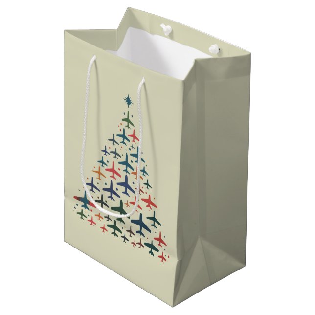 Sacola Para Presentes Média Árvore de Natal de Avião Piloto Retro Voo  (Frente inclinada)