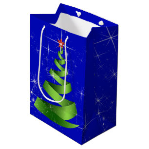 Sacola Para Presentes Média Árvore de Natal de Fita Verde Espontada