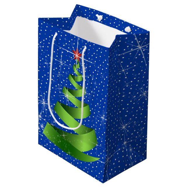 Sacola Para Presentes Média Árvore de Natal de Fita Verde Espontada (Frente inclinada)