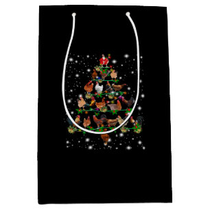 Sacola Para Presentes Média Árvore De Natal De Frango Coberta Por Lâmpada