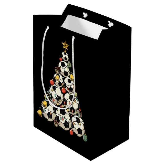 Sacola Para Presentes Média Árvore de Natal de Futebol (Verso inclinado)