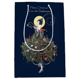 Sacola Para Presentes Média Árvore de Natal de Moda Art Déco Elegante Retro