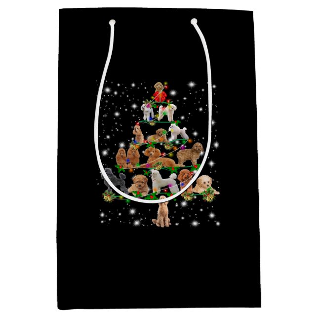 Sacola Para Presentes Média Árvore De Natal De Poodle Coberta Pela Lâmpada (Frente)