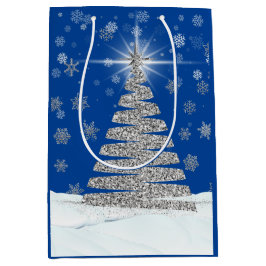 Sacola Para Presentes Média Árvore De Natal De Silver Gliter Azul