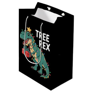 Sacola Para Presentes Média Árvore de Natal Dinossauro Rex Pajamas Luzes de Na
