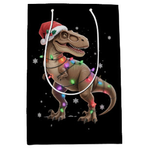 Sacola Para Presentes Média Árvore de Natal Dinossauro T-rex Natal Pet Dino Tr