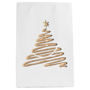 Sacola Para Presentes Média Árvore de Natal Dourada