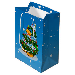 Sacola Para Presentes Média Árvore de Natal e Pinguim bonitos