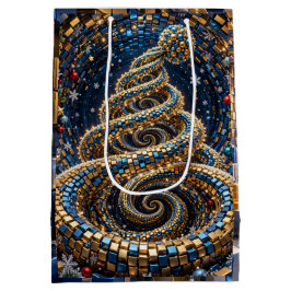 Sacola Para Presentes Média Árvore de Natal em Túnel de Cubo 3D Luxo Dourado A