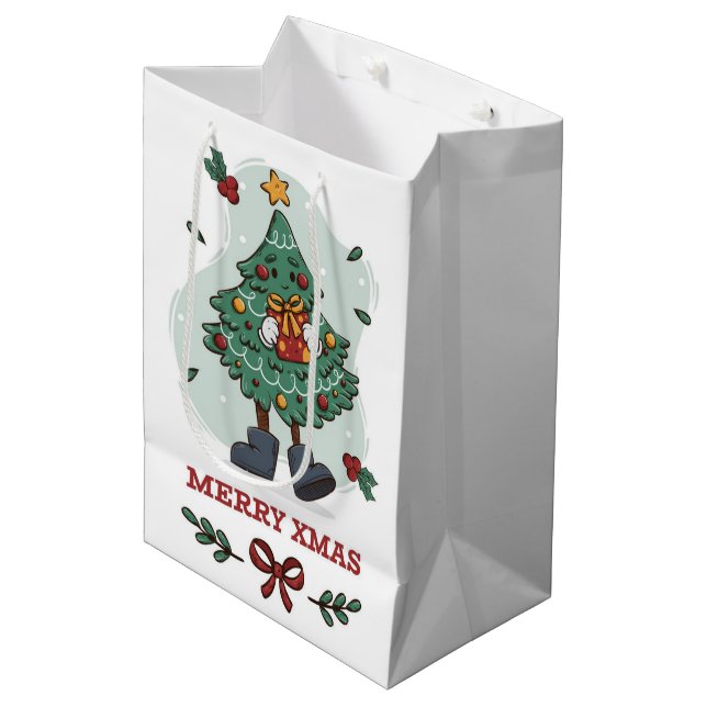 Sacola Para Presentes Média Árvore de Natal Merry Xmas (Frente inclinada)