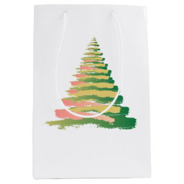Sacola Para Presentes Média Árvore de Natal Minimalista com Pinceladas