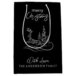 Sacola Para Presentes Média Árvore de Natal Moderna e Elegante e Reindeer