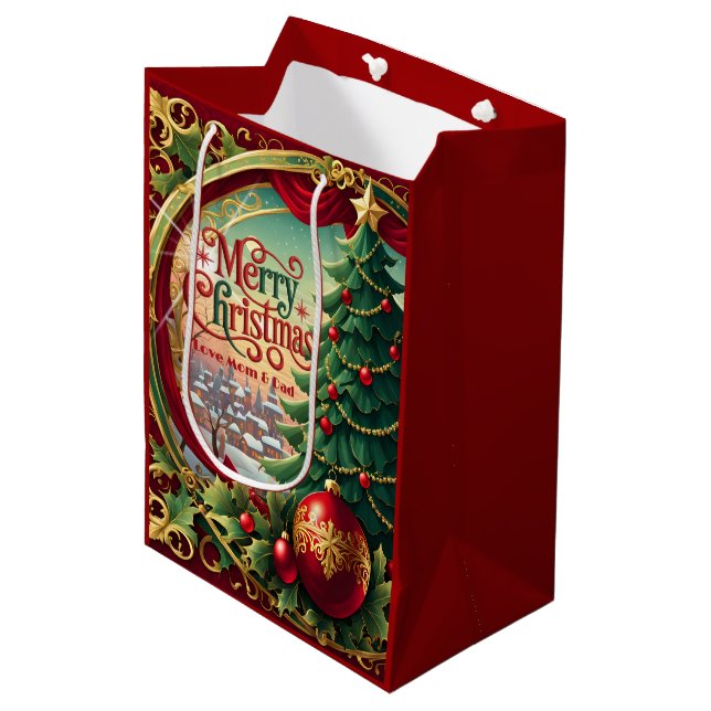 Sacola Para Presentes Média Árvore de Natal Ornamentada (Frente inclinada)