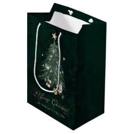 Sacola Para Presentes Média Árvore de Natal Ouro Verde