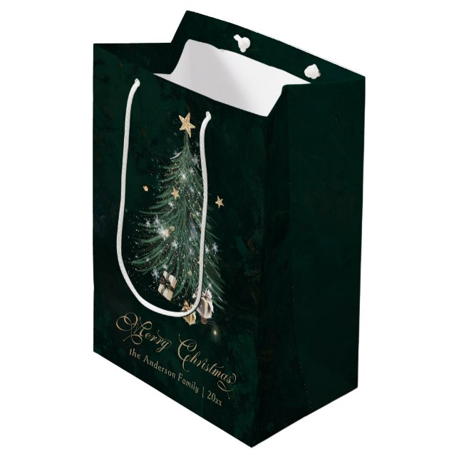 Sacola Para Presentes Média Árvore de Natal Ouro Verde (Frente inclinada)