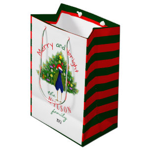 Sacola Para Presentes Média Árvore de Natal Peacock Férias Vermelha e Verde