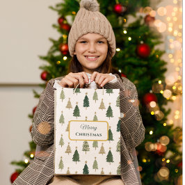 Sacola Para Presentes Média Árvore de Natal Personalizada Mínima Moderna