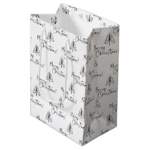 Sacola Para Presentes Média Árvore de Natal Preta e Branca
