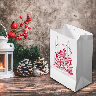 Sacola Para Presentes Média Árvore de Natal Red Scandinavian Folart