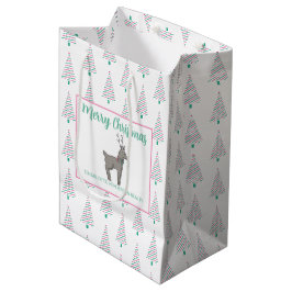 Sacola Para Presentes Média Árvore de Natal Rena Verde e Rosa Negócios