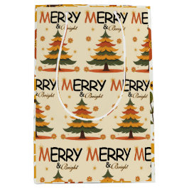 Sacola Para Presentes Média Árvore de Natal Retro Groovy 70s Férias