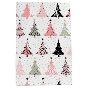 Sacola Para Presentes Média Árvore de Natal Rosa e Verde com fundo branco