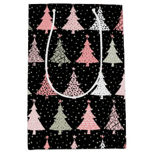 Sacola Para Presentes Média Árvore de Natal Rosa e Verde com fundo preto