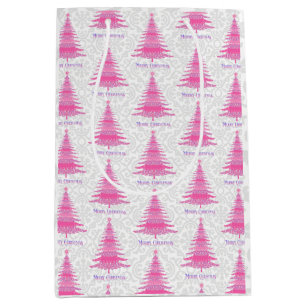Sacola Para Presentes Média Árvore de Natal rosa elegante