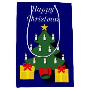Sacola Para Presentes Média Árvore de Natal Tradicional com Velas