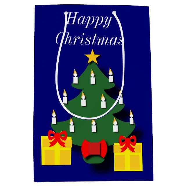 Sacola Para Presentes Média Árvore de Natal Tradicional com Velas (Frente)