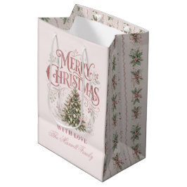 Sacola Para Presentes Média Árvore de Natal Tradicional Rosa | Pinkmas