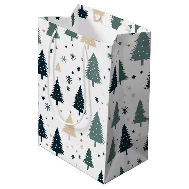 Sacola Para Presentes Média Árvore de Natal Verde Simples (Verso inclinado)