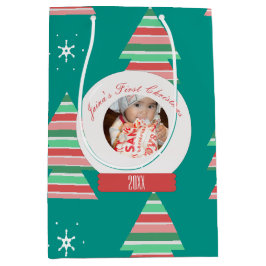 Sacola Para Presentes Média Árvore de Neves do Primeiro Globo de Natal do Bebê