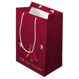Sacola Para Presentes Média Árvore Dourada de Natal Clássica Elegante
