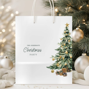Sacola Para Presentes Média Árvore Elegante de Natal em Aquarela Festa de Nata