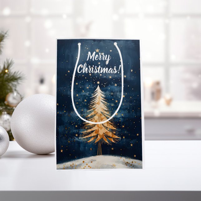 Sacola Para Presentes Média Árvore Feliz de Ouro de Natal (Criador carregado)