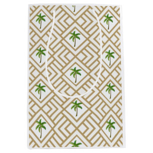 Sacola Para Presentes Média Árvore geométrica de palma Dourada tropical