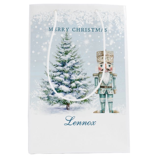 Sacola Para Presentes Média Árvore Natal Nutcracker Snowflakes Presente Médio  (Frente)