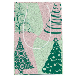 Sacola Para Presentes Média Árvore rosa verde torta Natal