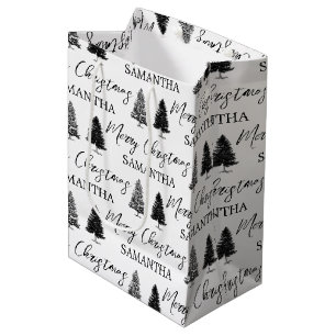 Sacola Para Presentes Média Árvore Rústica do Pinheiro Negro Natal