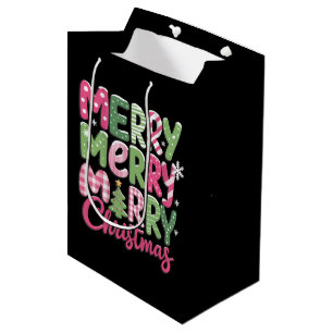Sacola Para Presentes Média Árvores Alegres e Iluminadas Natal Feriado Inverno