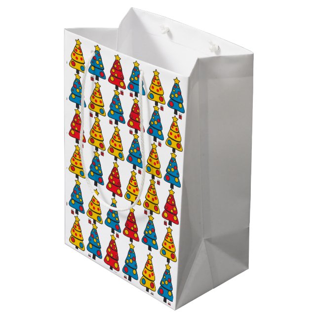 Sacola Para Presentes Média Árvores de Natal Caprichosas (Verso inclinado)
