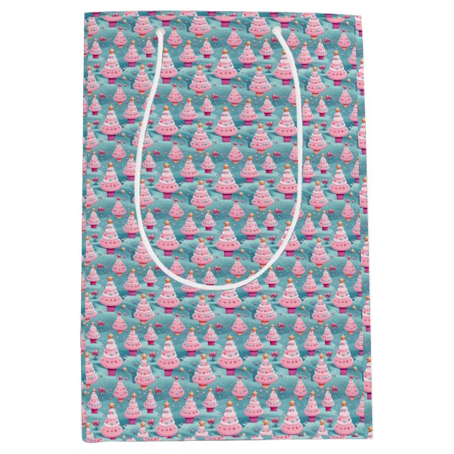 Sacola Para Presentes Média Árvores de Natal de Cupcake Pastel (Frente)