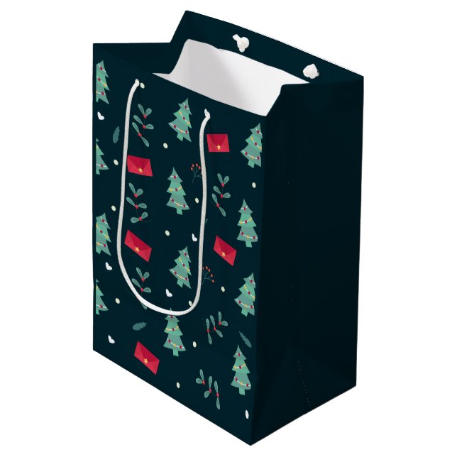 Sacola Para Presentes Média Árvores de Natal Deep Green Perfeitas (Frente inclinada)
