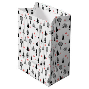 Sacola Para Presentes Média 🎄 árvores de Natal e raquetes 🎾 tênis