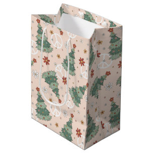 Sacola Para Presentes Média Árvores de Natal e Sinais de Paz